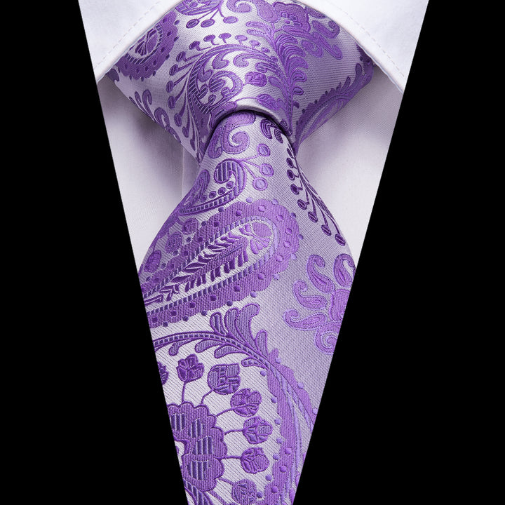 fashion floral light purple lavender tie and pocket square cufflinks set