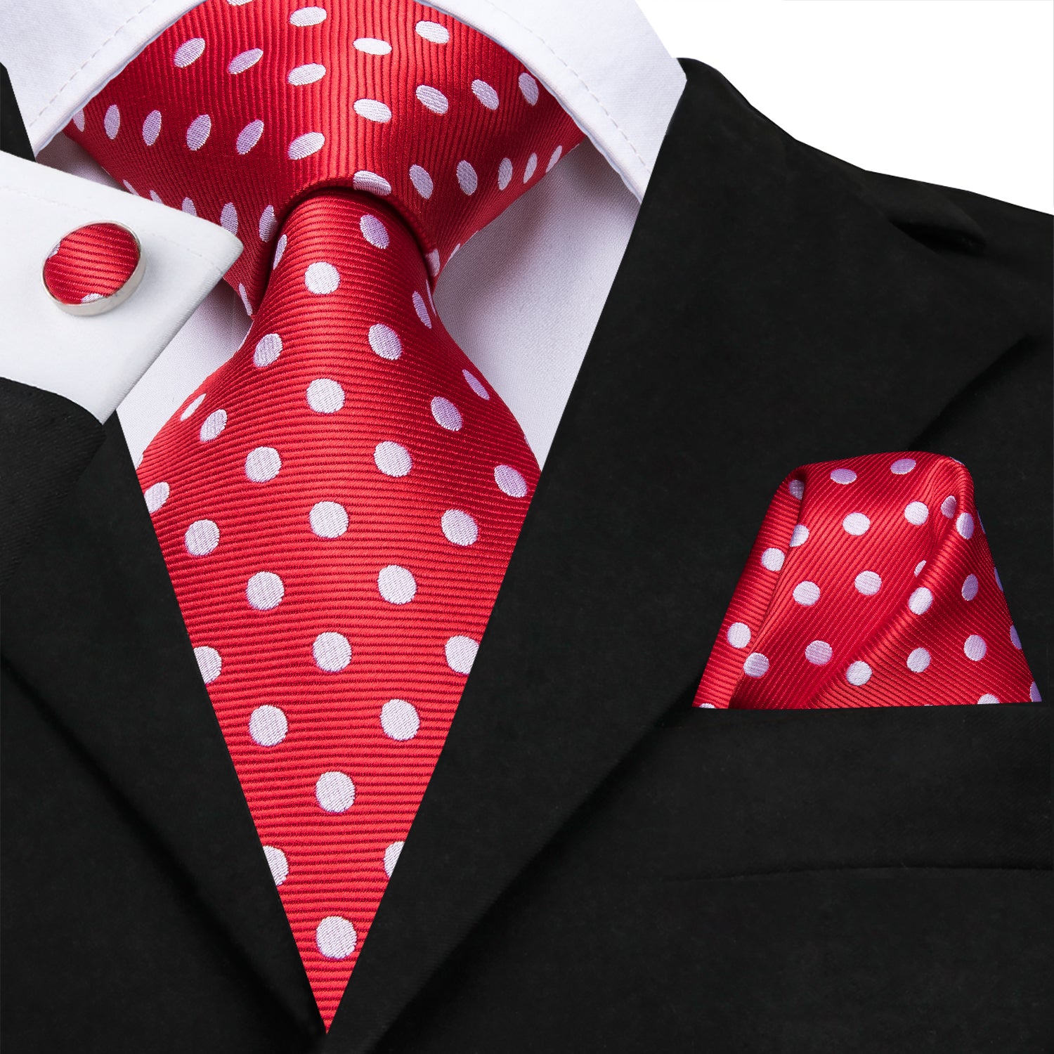 Ties2you Red Tie White Polka Dot Mens Tie Pocket Square Cufflinks Set ...