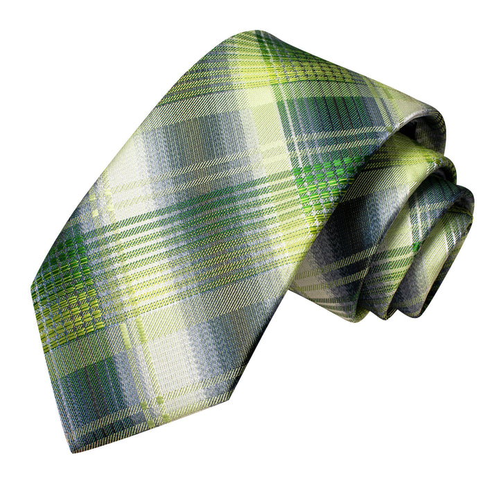 Green Grey Plaid Men's Tie Handkerchief Cufflinks Set – ties2you