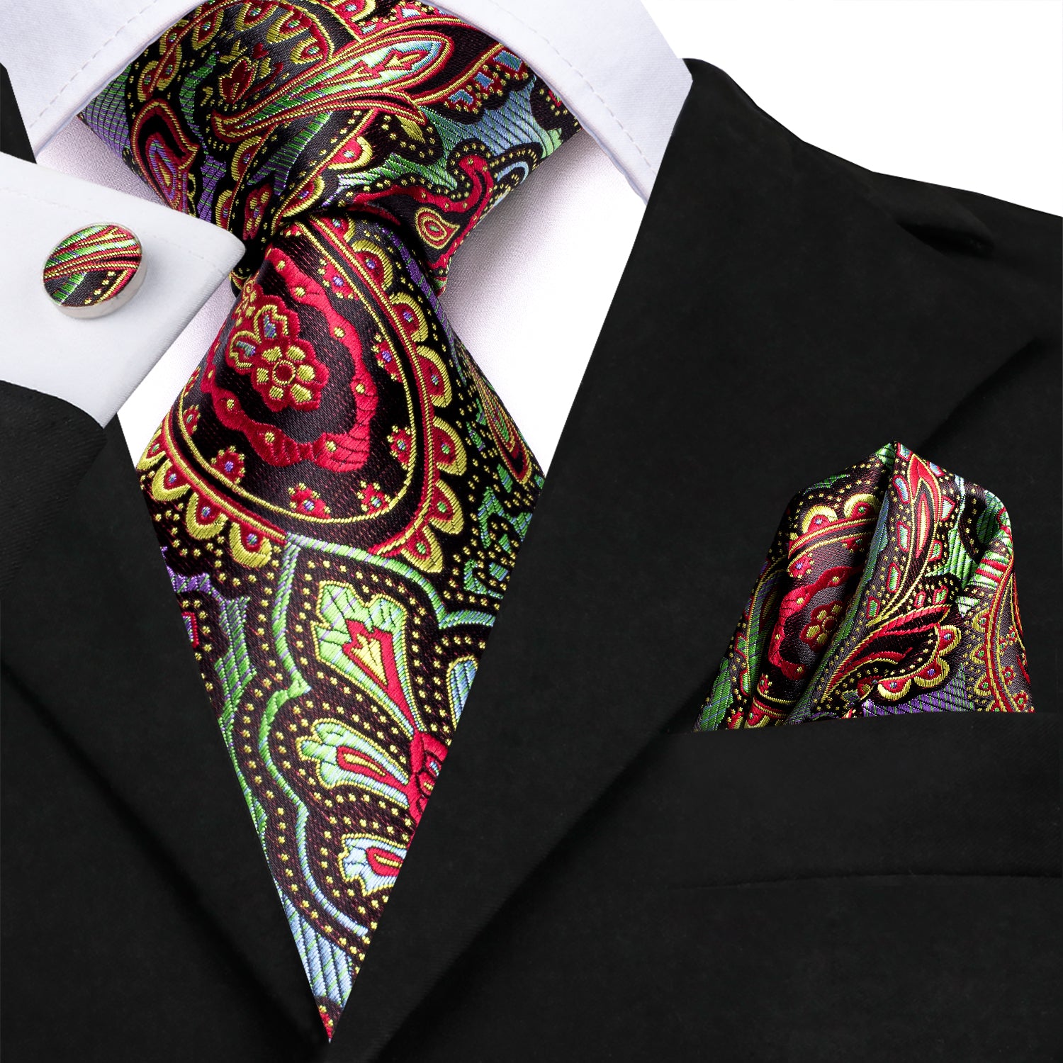 Red Green Gradient Paisley Men's Tie Handkerchief Cufflinks Set – ties2you