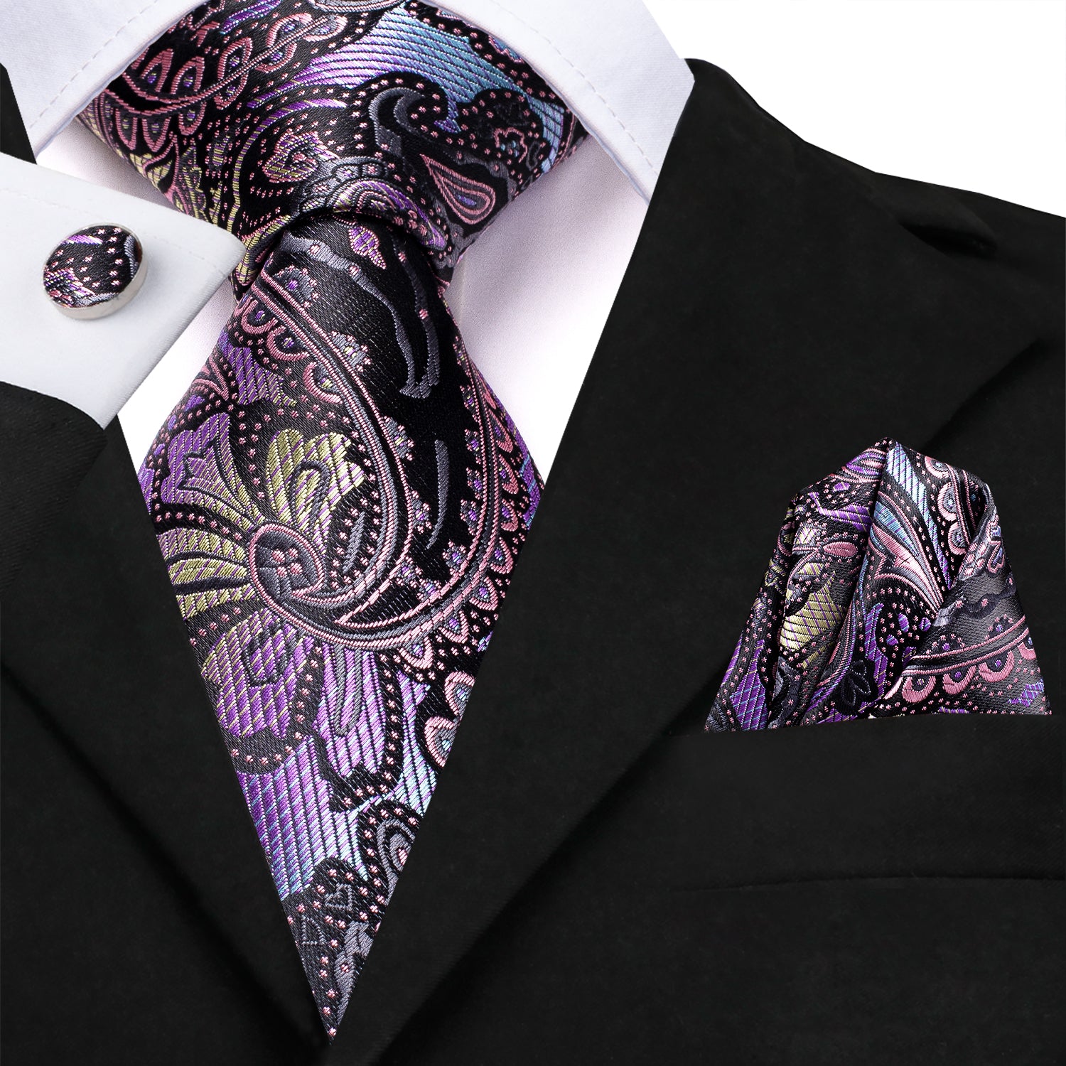 Purple Gradient Paisley Men's Tie Handkerchief Cufflinks Set – ties2you
