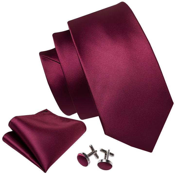 business solid dark red power ties pocket square cufflinks set