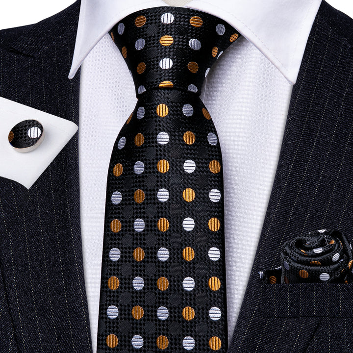 Black Polka Dot Necktie Pocket Square Cufflinks Set – ties2you