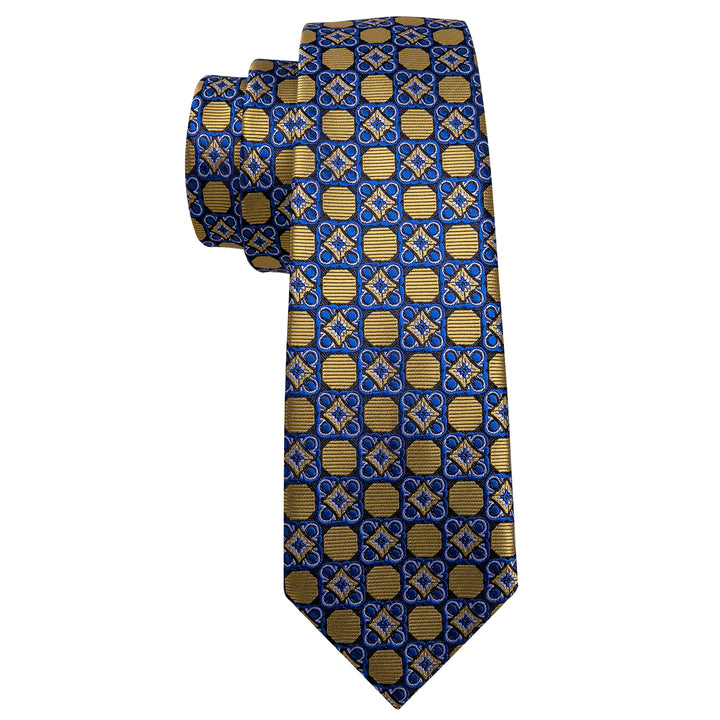 Blue Golden Floral Men's Tie Pocket Square Cufflinks Set – ties2you