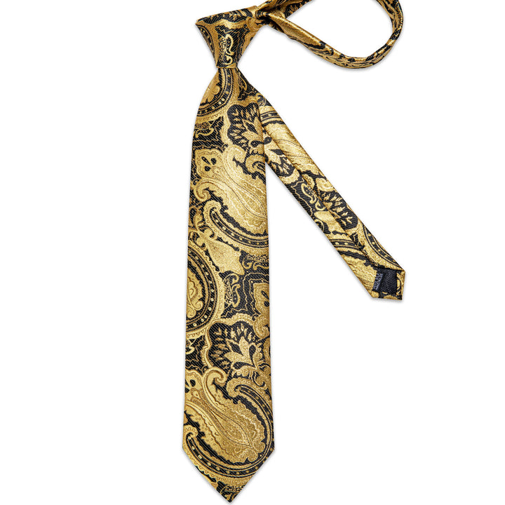 Golden Black Paisley Men's Necktie Pocket Square Cufflinks Set 8cm ...