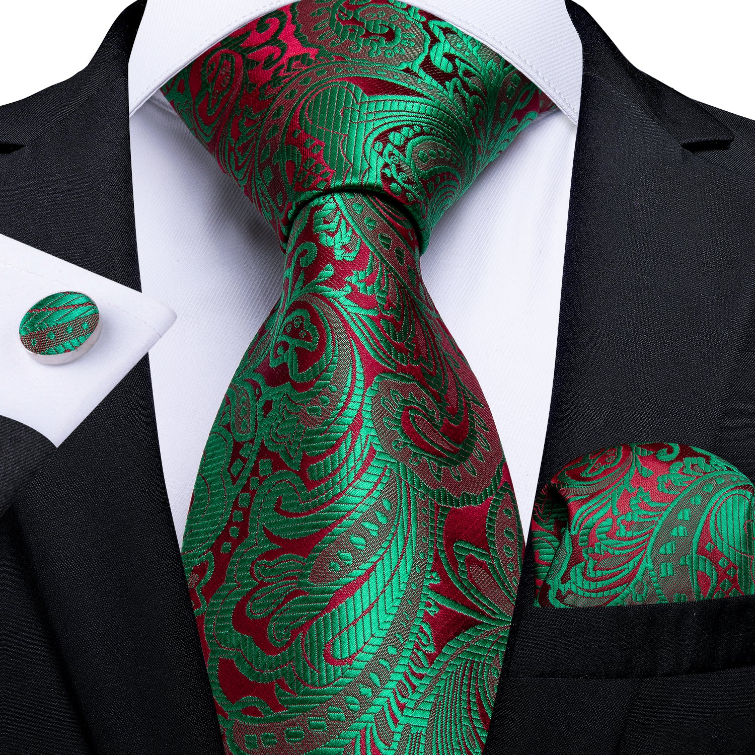 Ties2you Floral Tie Shiny Sage Green Red Paisley Tie Set – ties2you