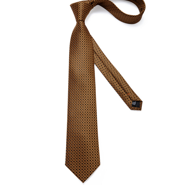 Black Golden Plaid Men's Tie Handkerchief Cufflinks Set – ties2you