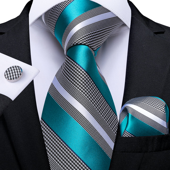 New Grey Striped Men's Tie Handkerchief Cufflinks Set for Men Holiday ...