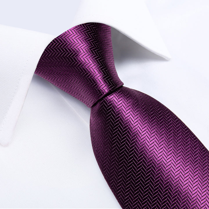 fashion wedding tie silk mens striped deep purple tie handkerchief cufflinks set for suit jacket