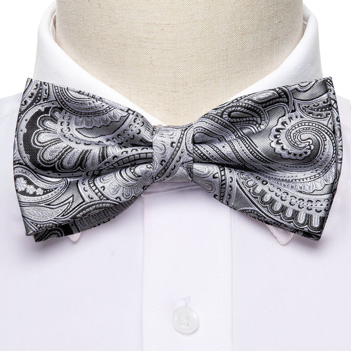 grey mens suit bowtie