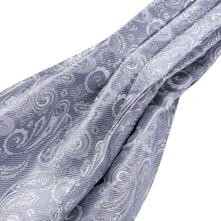 Light Grey Paisley Silk Ascot Cravat Pocket Square Cufflinks Set – ties2you