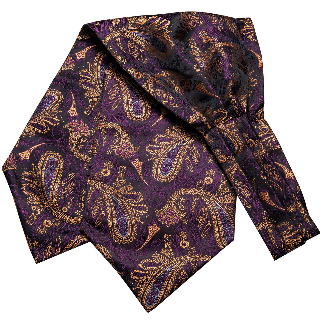 Brown Purple Paisley Silk Ascot Cravat Pocket Square Cufflinks Set ...