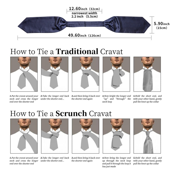 Blue Polka Dot Silk Ascot Cravat Pocket Square Cufflinks Set – ties2you