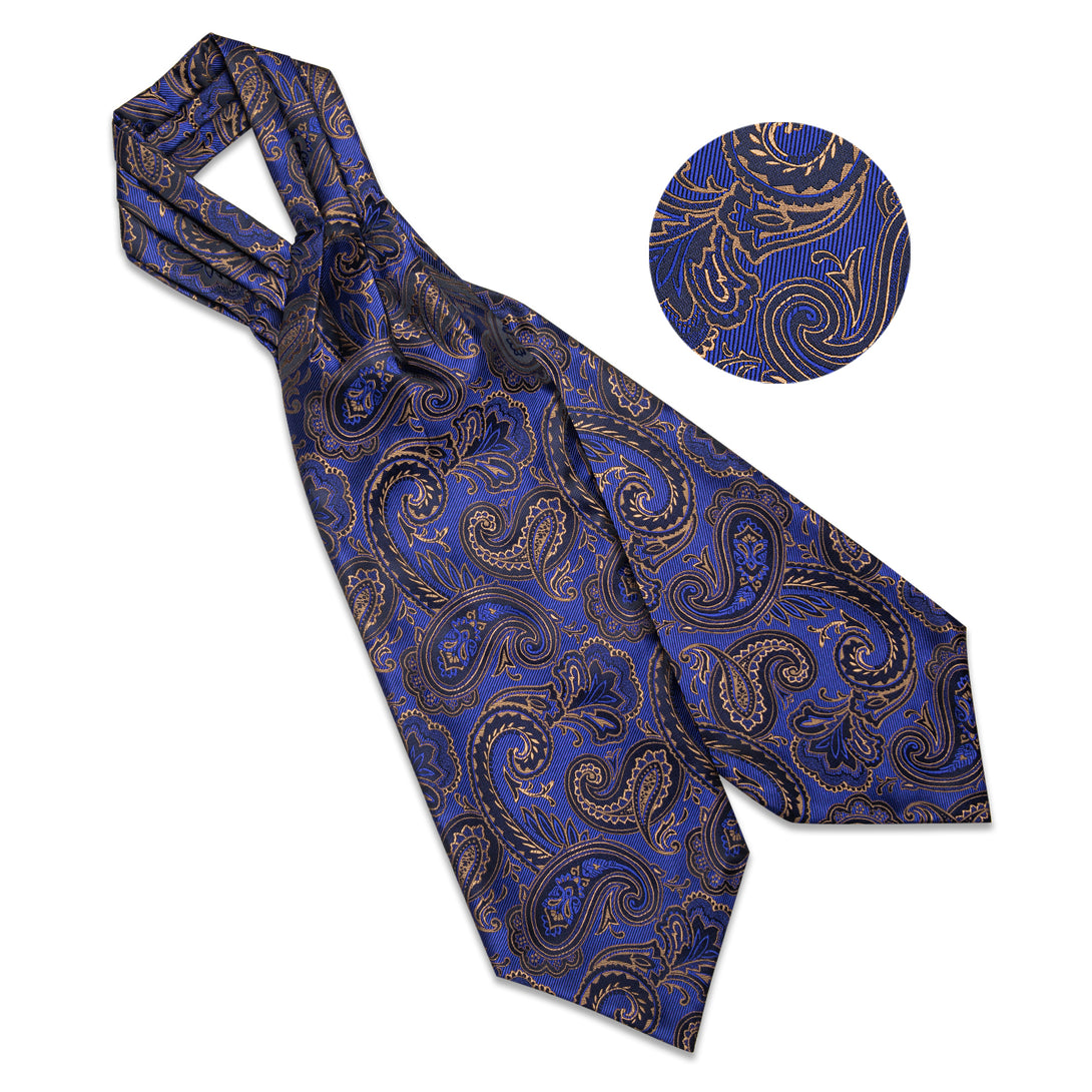 New Blue Black Paisley Silk Ascot Cravat Tie Pocket Square Cufflinks S ...
