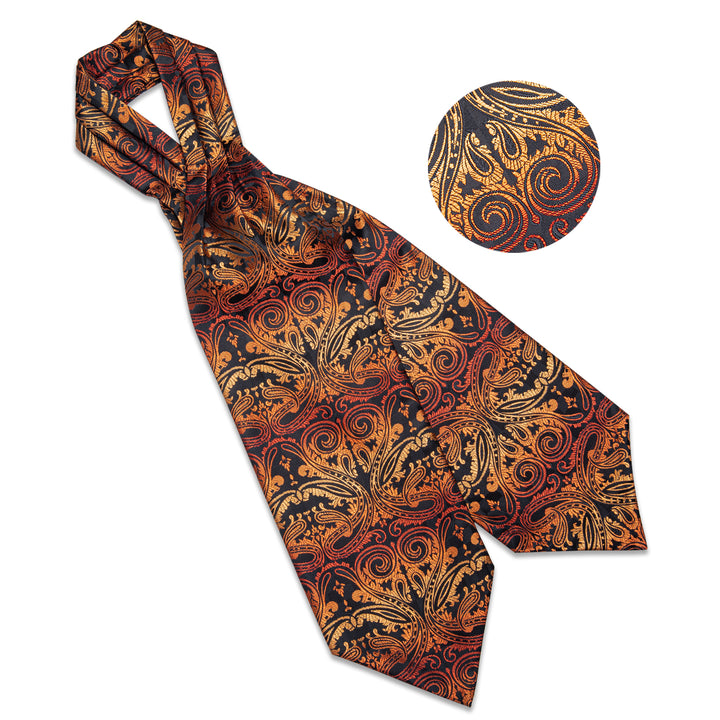 New Black Orange Paisley Silk Ascot Cravat Tie Pocket Square Cufflinks ...