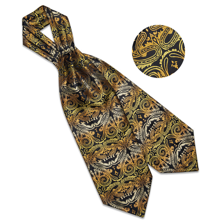 Black Golden Paisley Silk Ascot Cravat Tie Pocket Square Cufflinks Set ...