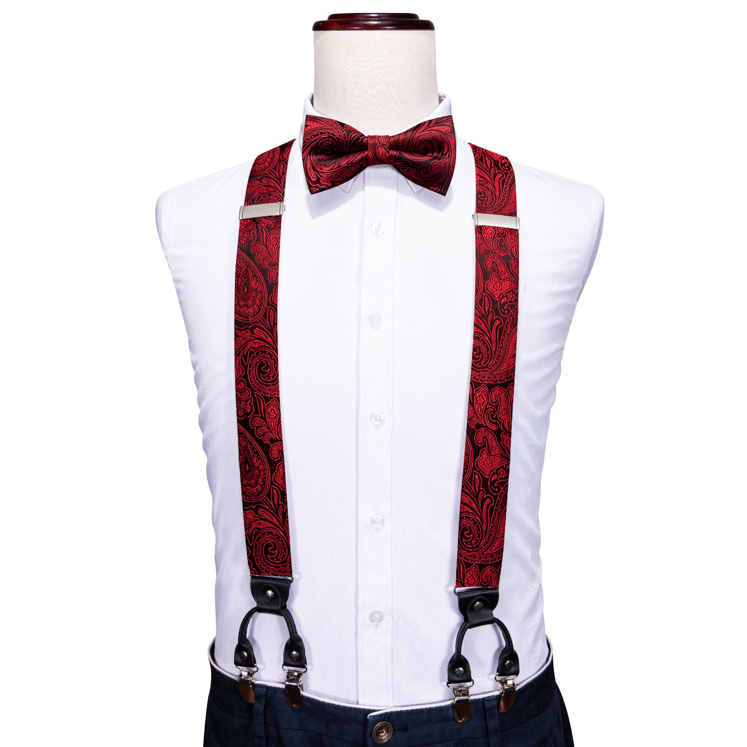 Black Red Paisley Brace Clip-on Men's Suspender with Bow Tie Set – ties2you