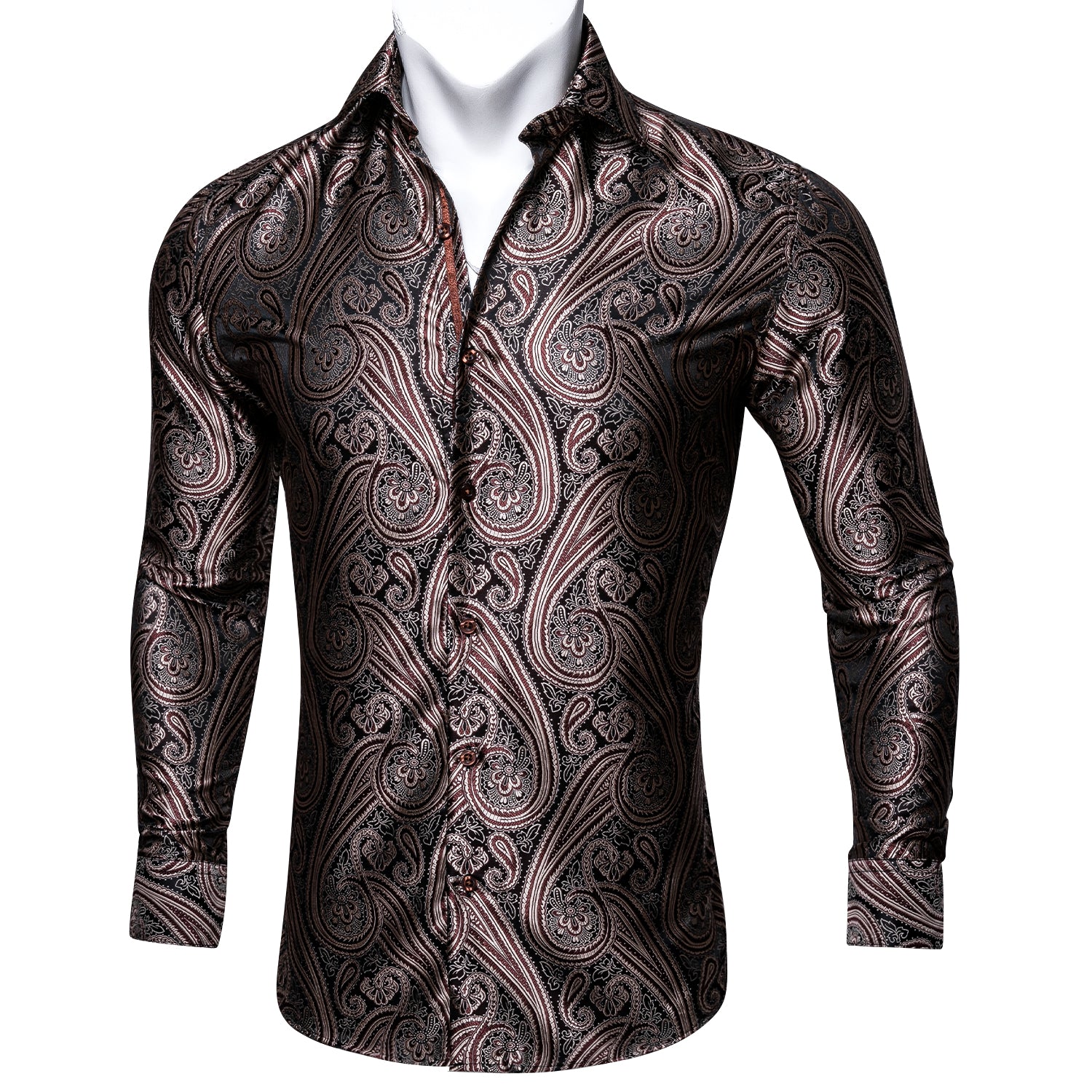 New Red-brown Paisley Silk Men's Long Sleeve Shirt – ties2you