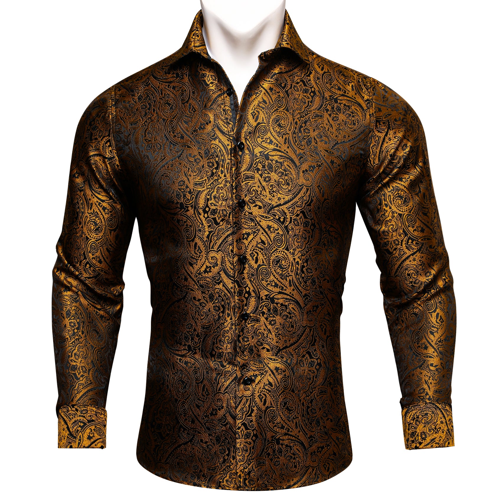 Ties2you Dress Shirt Black Golden Paisley Silk Men's Button Down Shirt ...