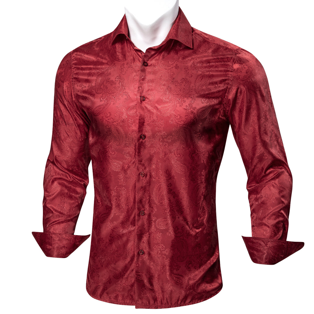 Bright Red Paisley Pattern Silk Men's Long Sleeve Shirt – ties2you