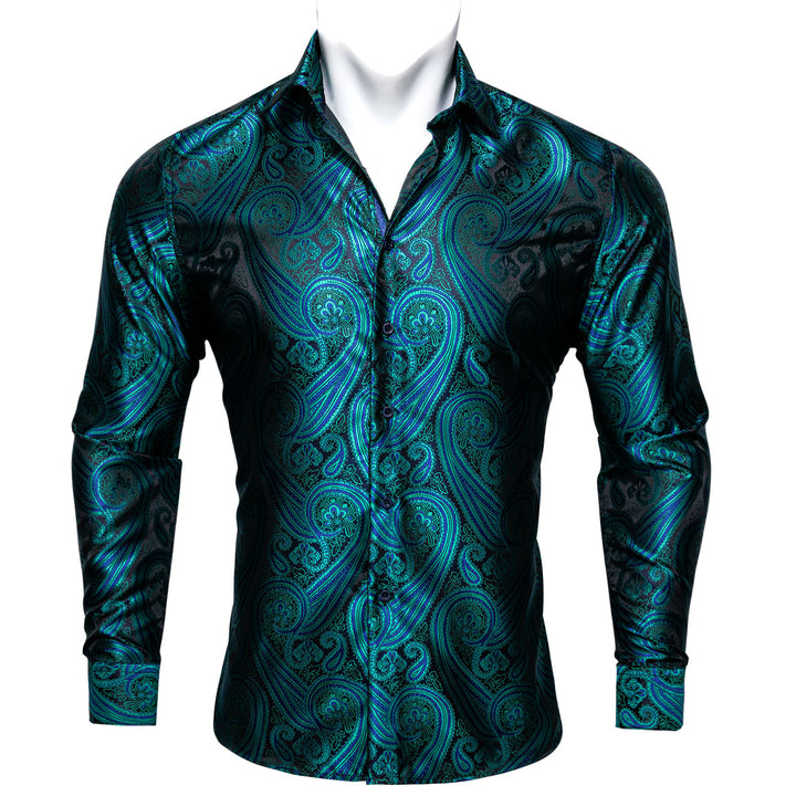 Green Black Paisley Style Silk Men's Long Sleeve Shirt – ties2you