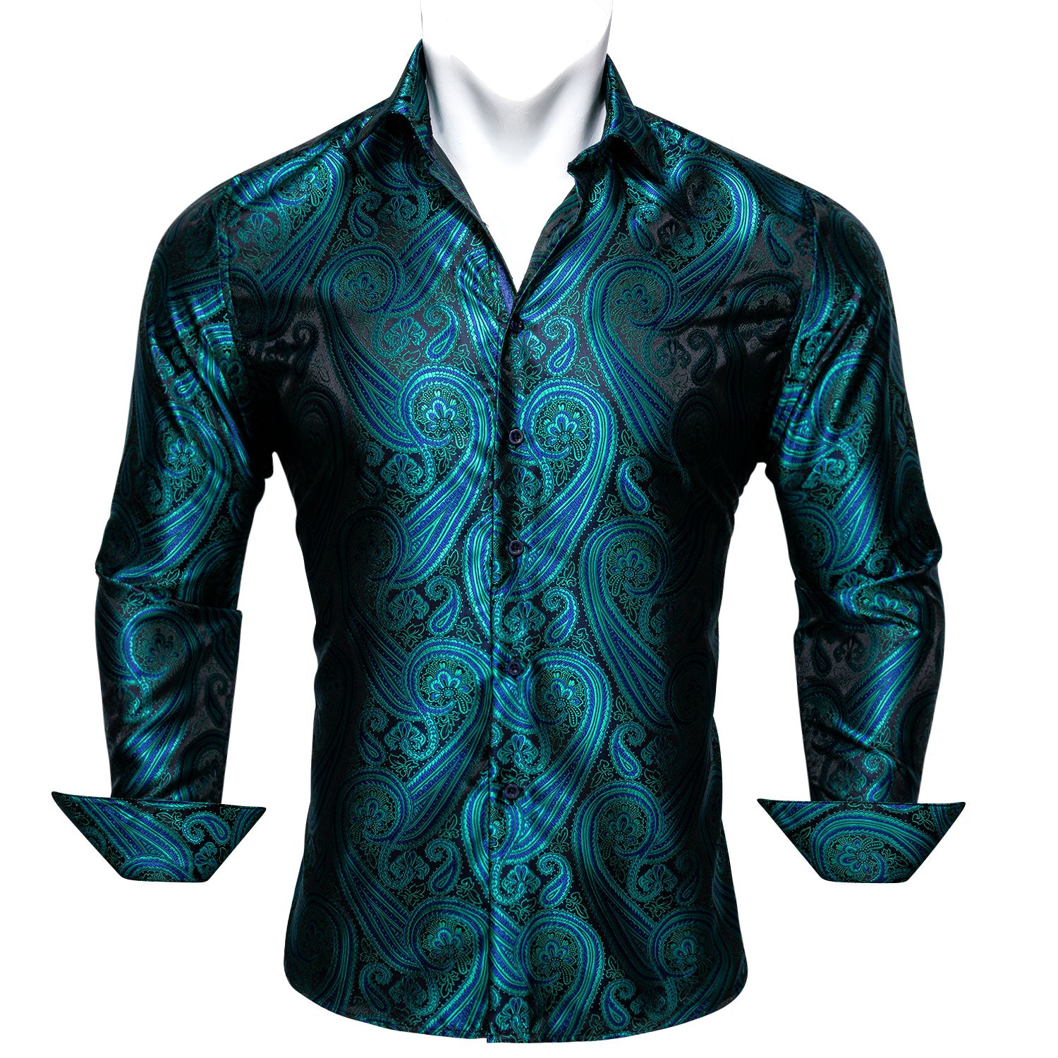 Green Black Paisley Style Silk Men's Long Sleeve Shirt – ties2you