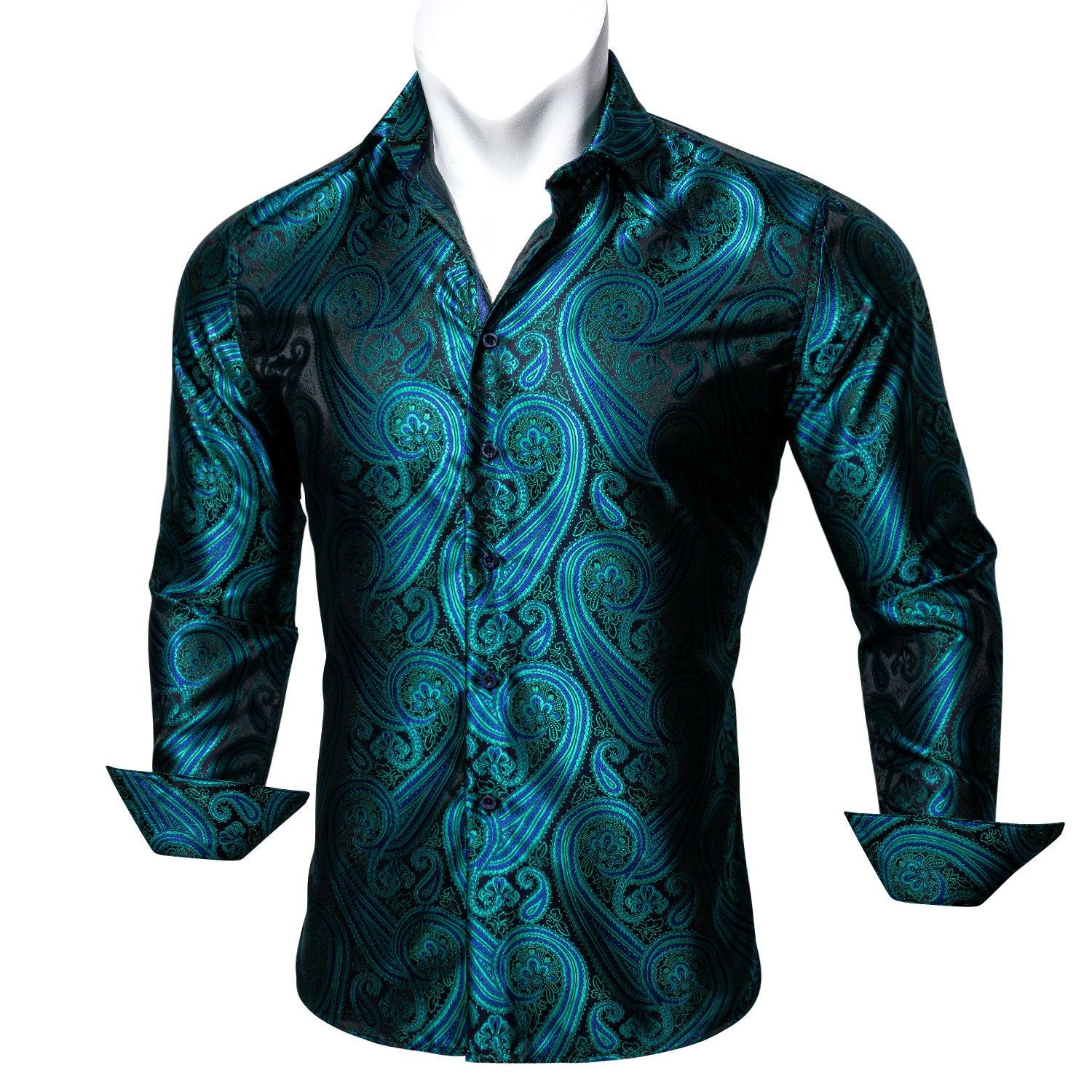 Green Black Paisley Style Silk Men's Long Sleeve Shirt – ties2you