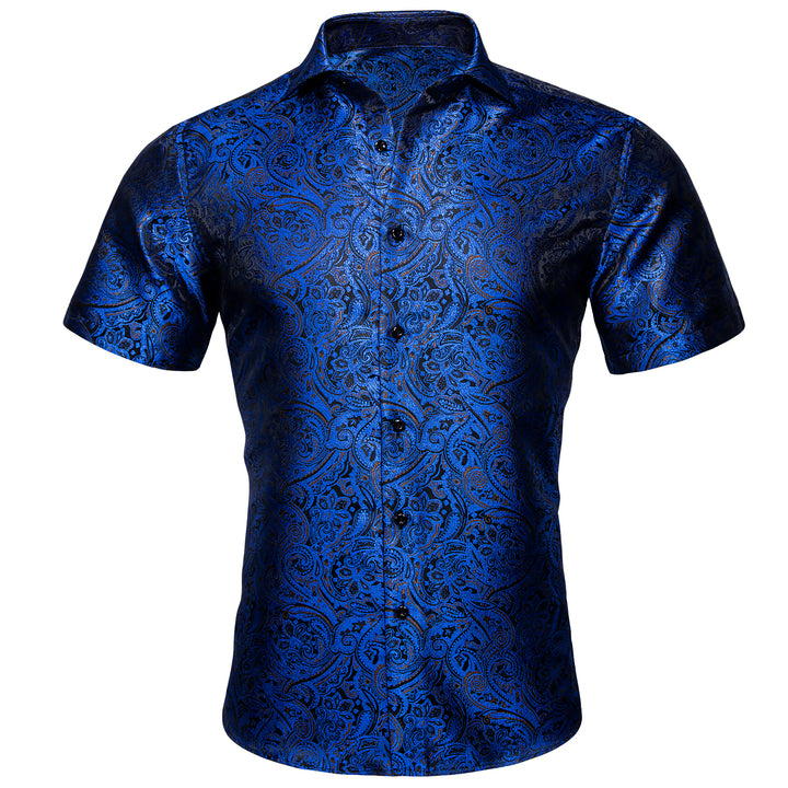 Deep Blue Paisley Silk Men's Short Sleeve Shirt – ties2you