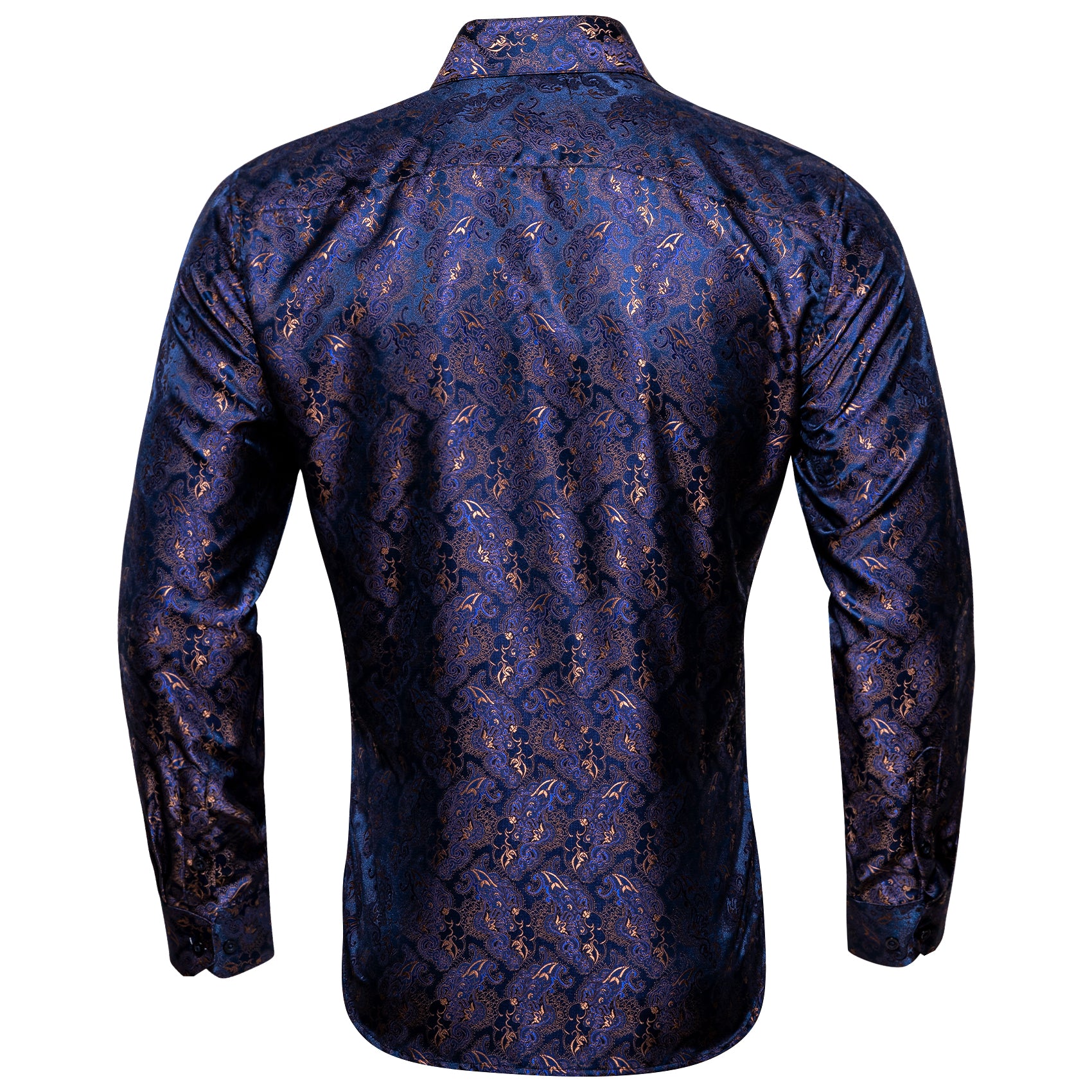 Blue Golden Floral Silk Men's Long Sleeve Shirt – ties2you