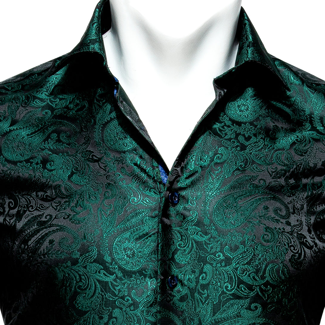 Black Green Paisley Style Silk Men's Long Sleeve Shirt – ties2you