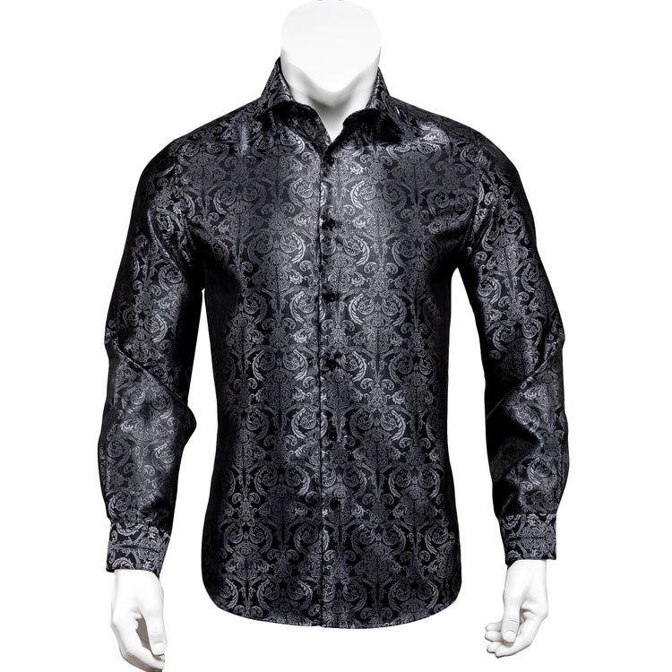 Luxury Black Floral Silk Men's Long Sleeve Shirt – ties2you