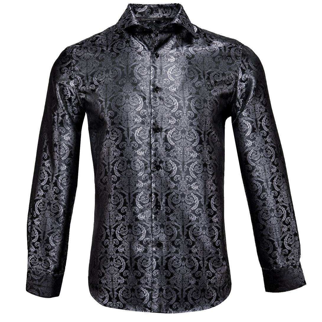 Luxury Black Floral Silk Men's Long Sleeve Shirt – ties2you