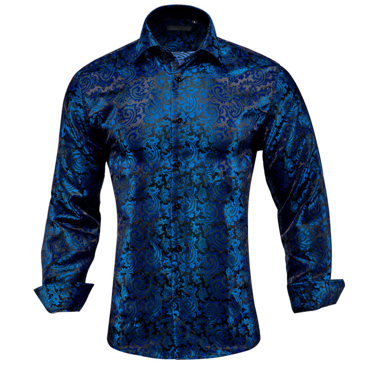 Blue Black Paisley Silk Men's Long Sleeve Shirt – ties2you