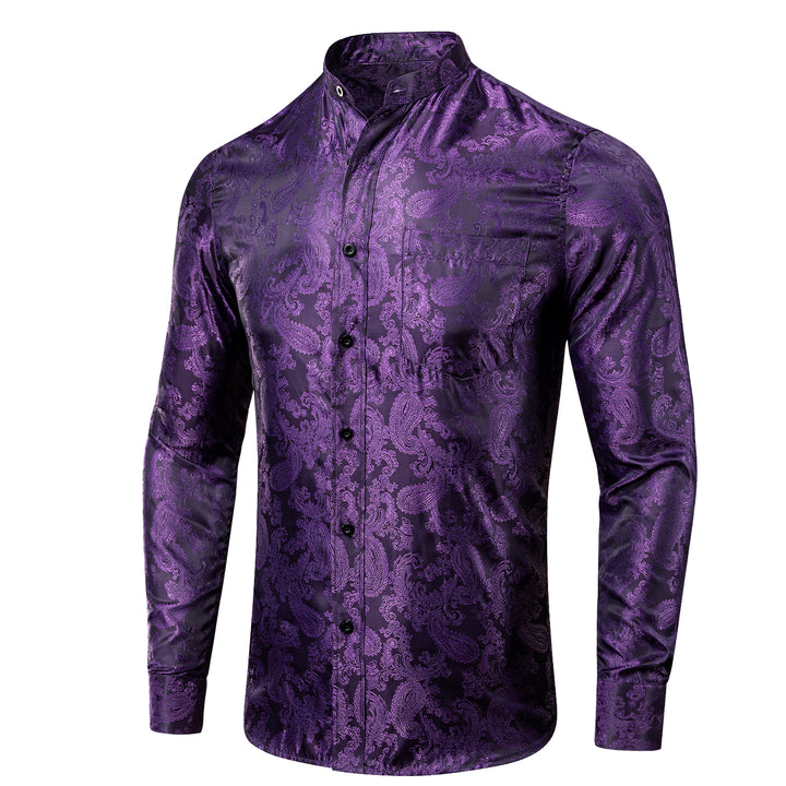 Classic Purple Paisley Pattern Silk Men's Long Sleeve Shirt – ties2you