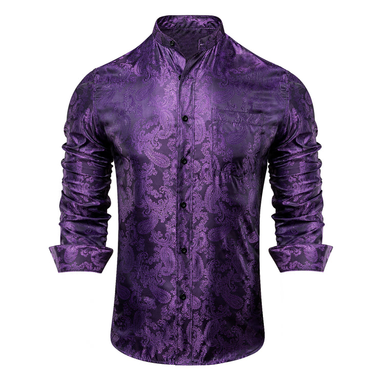 Classic Purple Paisley Pattern Silk Men's Long Sleeve Shirt – ties2you