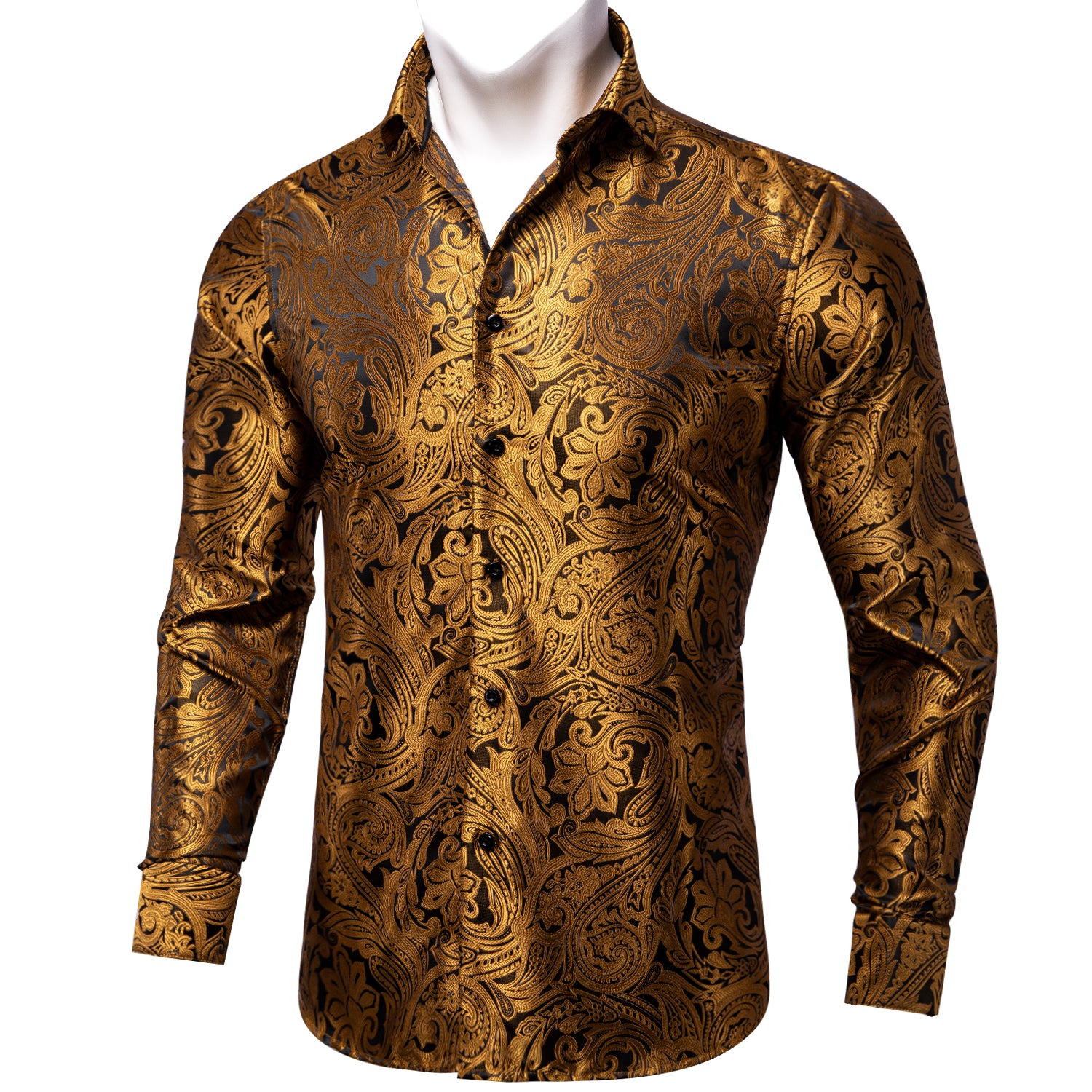 Black Golden Paisley Men's Long Sleeve Shirt – ties2you