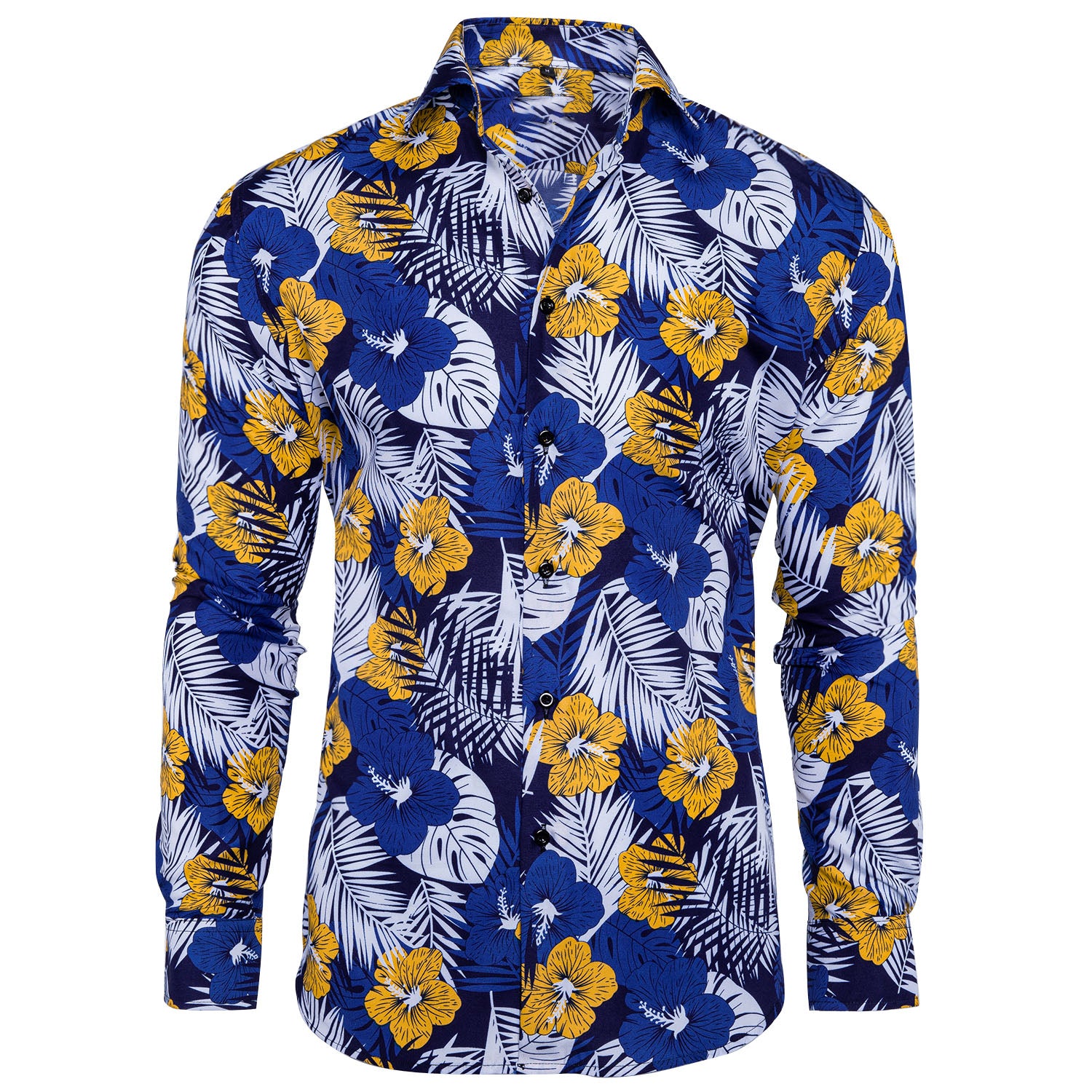 Sky-blue White Floral Men's Long Sleeve Shirt – ties2you
