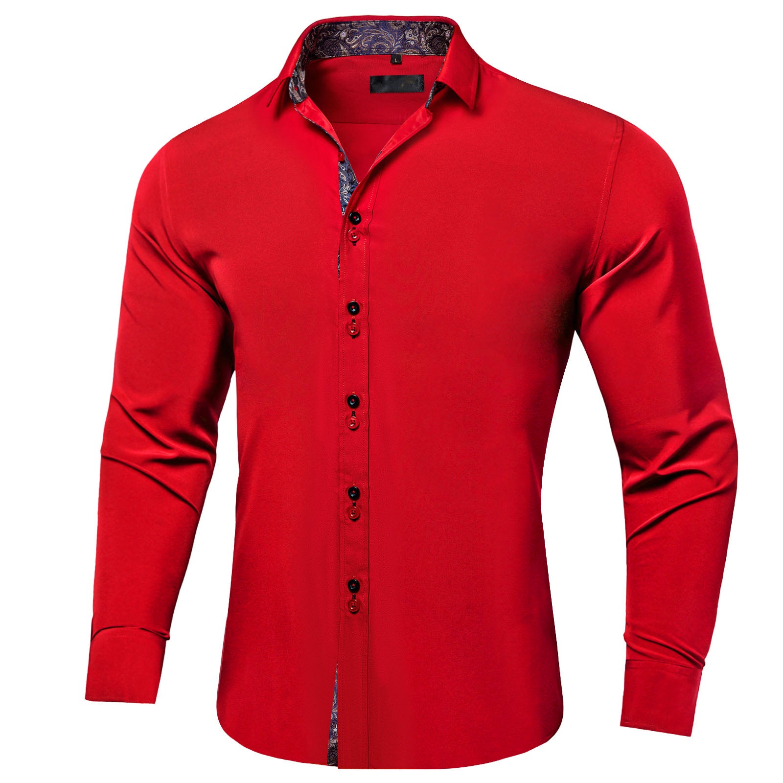 Red Black Paisley Stitching Silk Men's Long Sleeve Shirt – ties2you