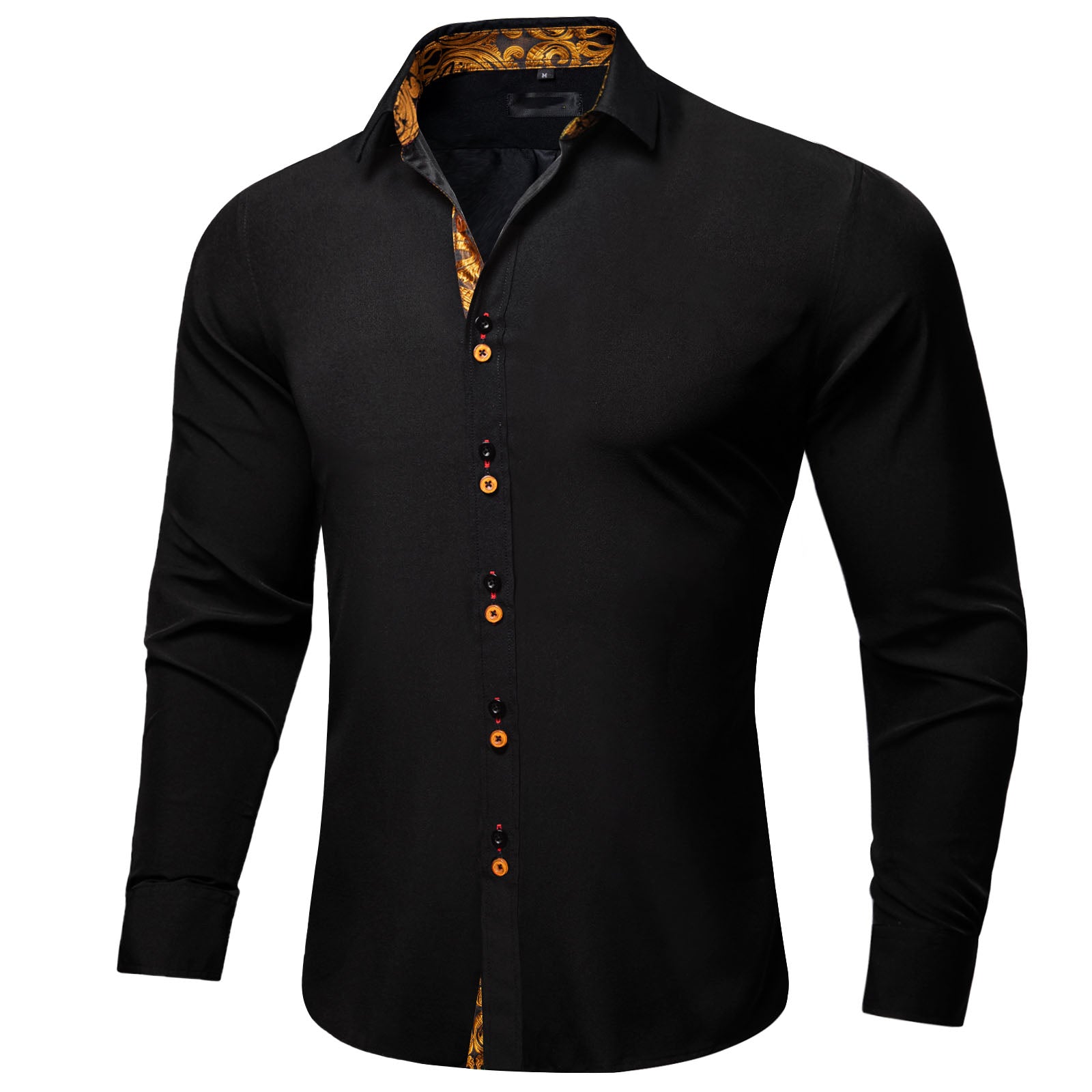 Black Golden Paisley Stitching Silk Men's Long Sleeve Shirt – ties2you