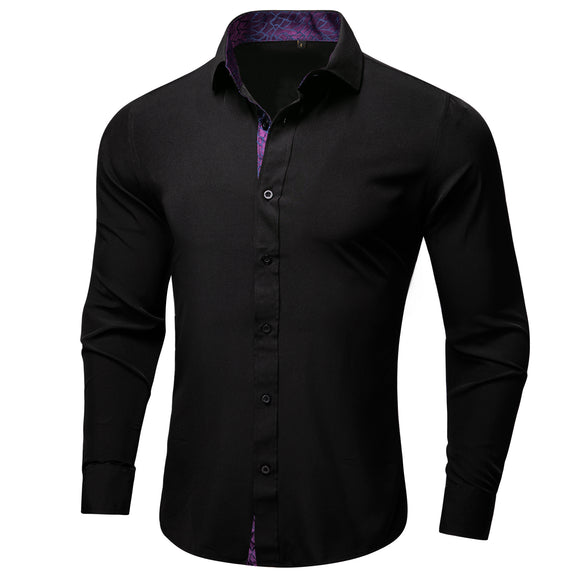 Ties2you Silk Shirt Black Purple Novelty Men's Solid Long Sleeve Shirt ...