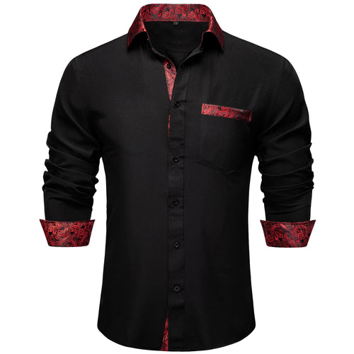 Black Silver Paisley Silk Men's Long Sleeve Shirt