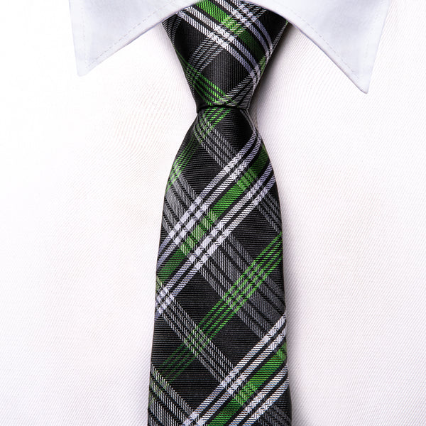 Green White Striped Silk Children's Necktie Pocket Square Set