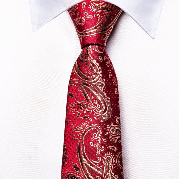 Red Brown Paisley Silk Children's Necktie Pocket Square Set