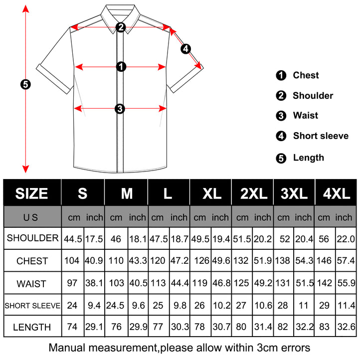 short sleeve black shirt size chart