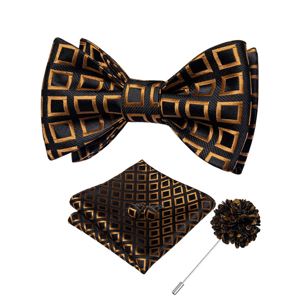 gold and black tux bow tie