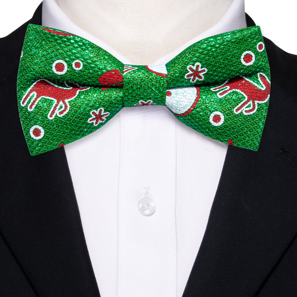 Christmas Green Red Elk Novelty Men's Pre-tied Bowtie