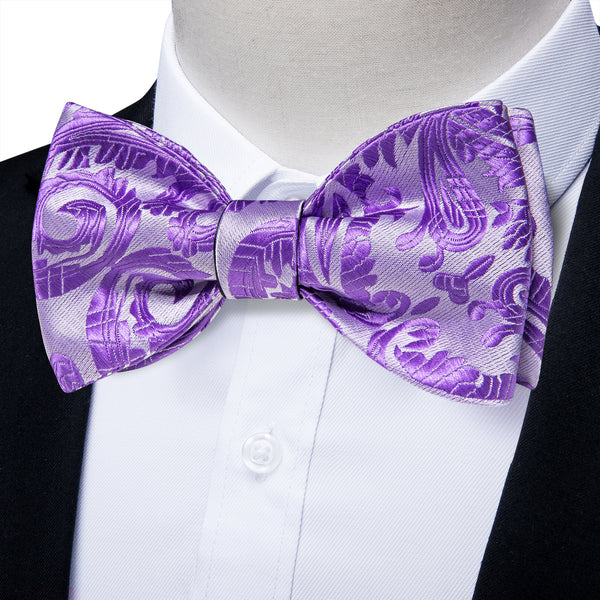 Purple Paisley Self-tied Bow Tie Pocket Square Cufflinks Set