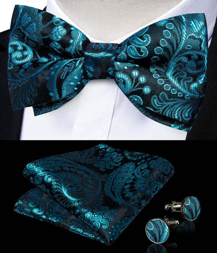 teal blue paisley wedding bowtie