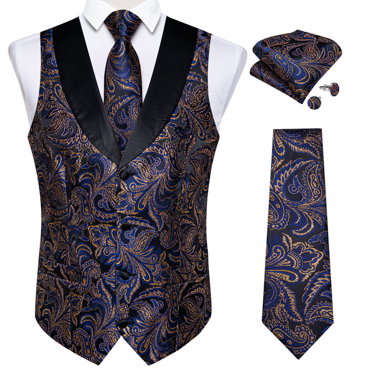 Shawl Collar blue and gold vest for men