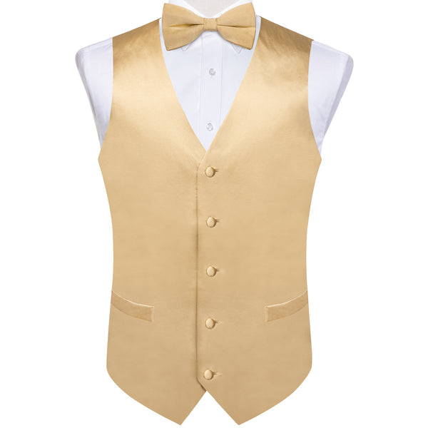 Satin Champagne Solid Vest Bow Tie Set